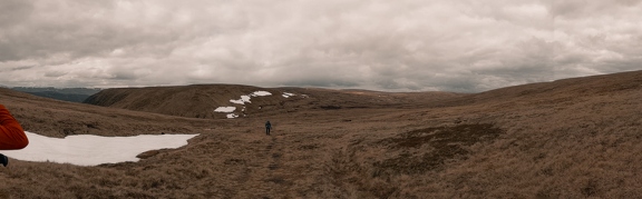 A panoramic mountain view looking over the hill between the A9 and A' Bhuidheanach Bheag.